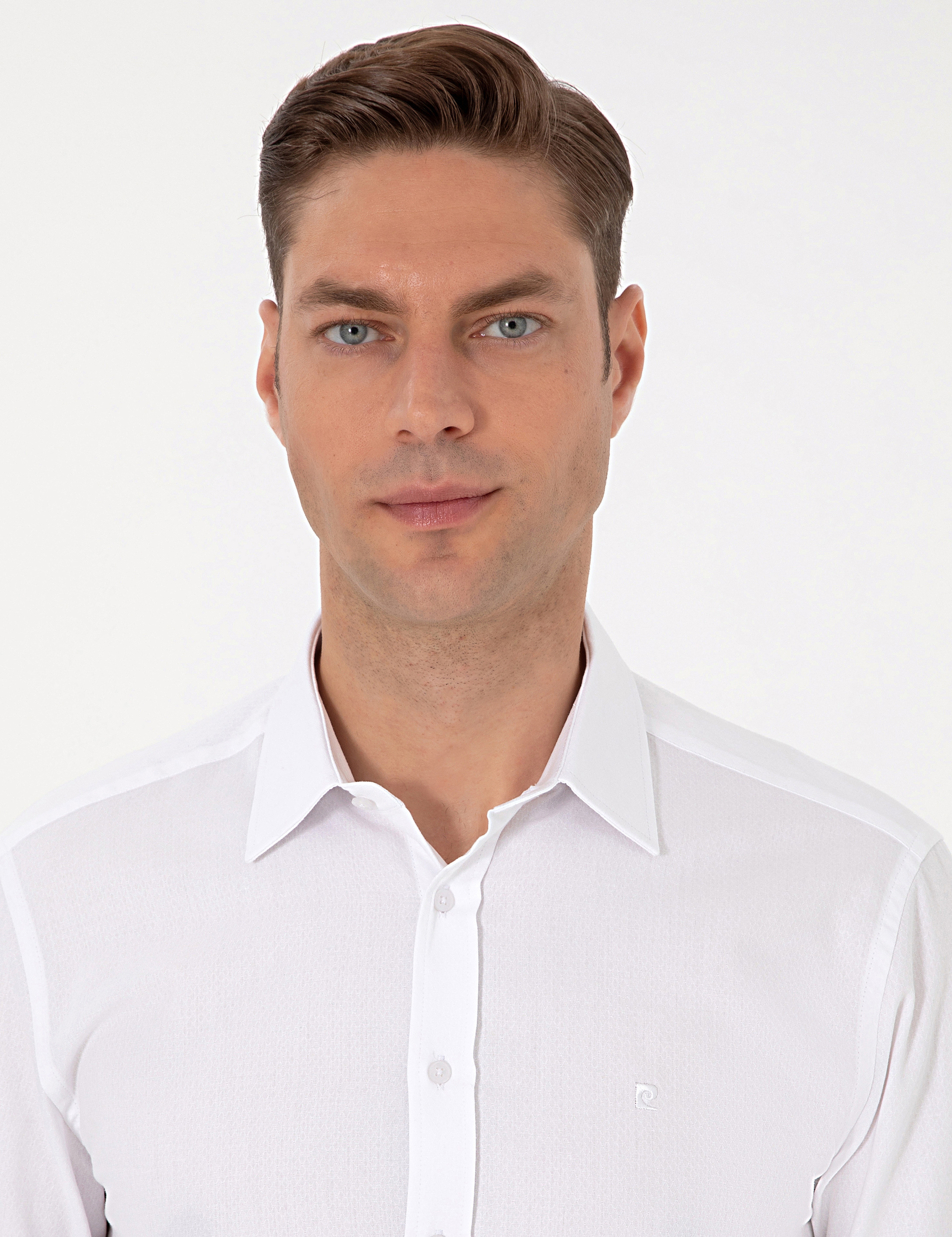 Beyaz Regular Fit Armürlü Uzun Kollu Gömlek - Image 2