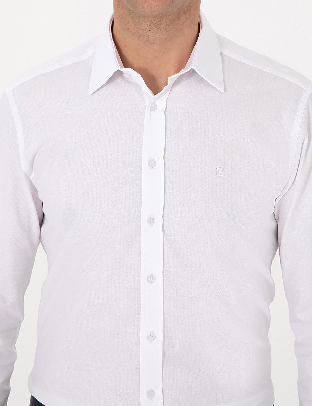 Beyaz Regular Fit Armürlü Uzun Kollu Gömlek - 50312180006