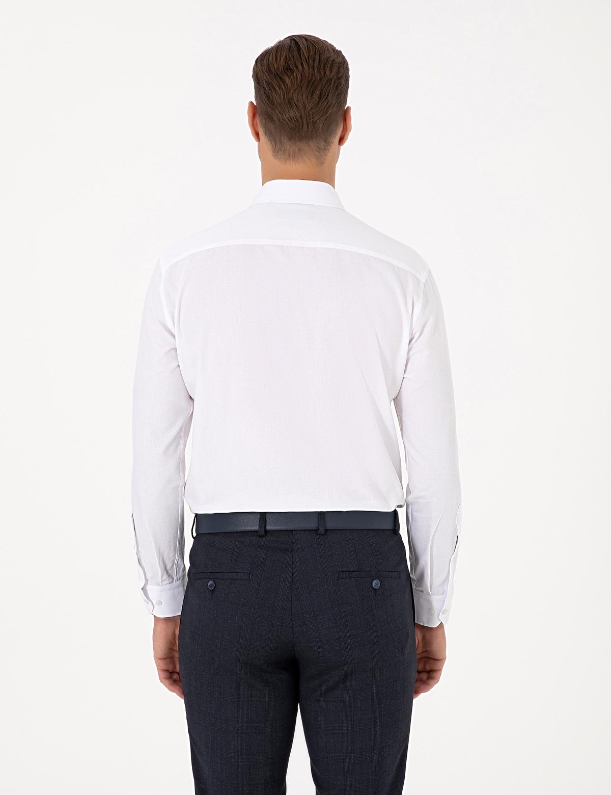 Beyaz Regular Fit Armürlü Uzun Kollu Gömlek - 50312180006