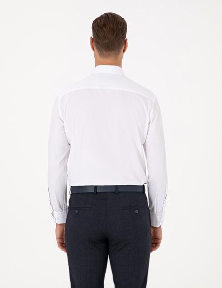 Beyaz Regular Fit Armürlü Uzun Kollu Gömlek - 50312180006