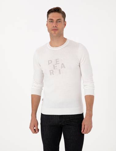 Ekru Slim Fit Bisiklet Yaka Triko Kazak
