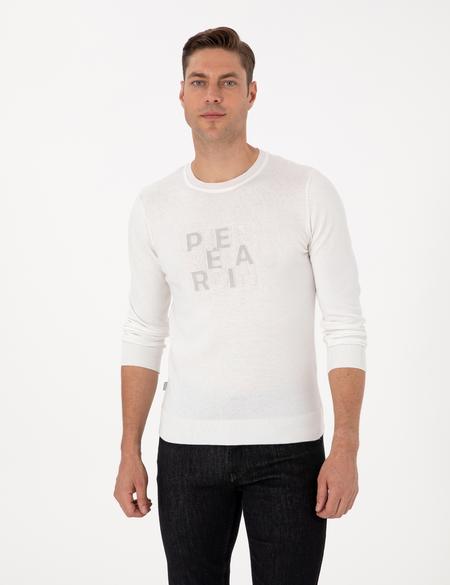 Ekru Slim Fit Bisiklet Yaka Triko Kazak - 50315737011