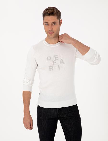 Ekru Slim Fit Bisiklet Yaka Triko Kazak - 50315737011