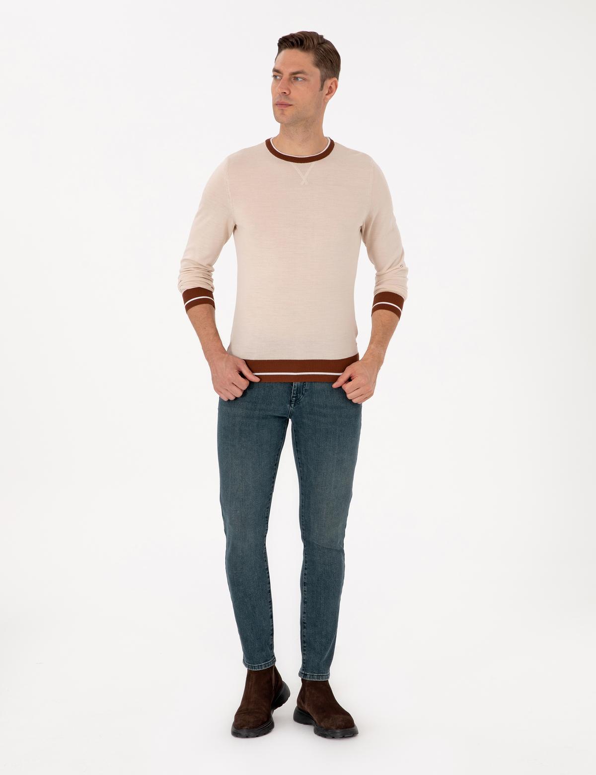 Kum Melanj Slim Fit Bisiklet Yaka Yün Karışımlı Triko Kazak - 50315712019