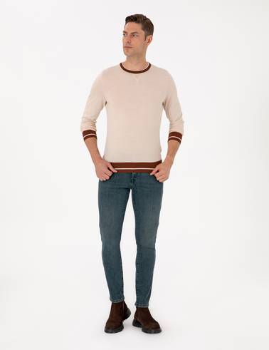 Kum Melanj Slim Fit Bisiklet Yaka Yün Karışımlı Triko Kazak