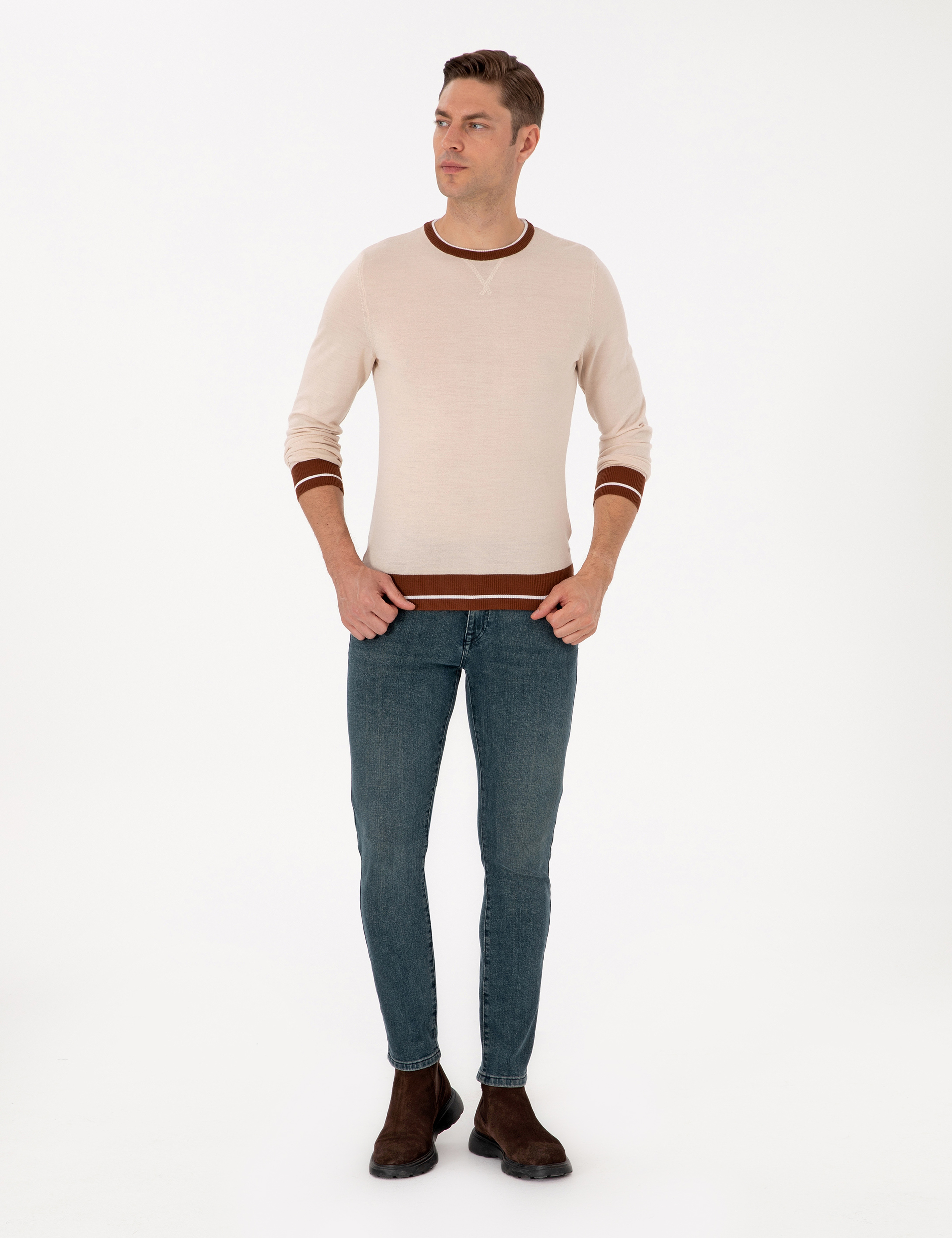 Kum Melanj Slim Fit Bisiklet Yaka Yün Karışımlı Triko Kazak - Image 4