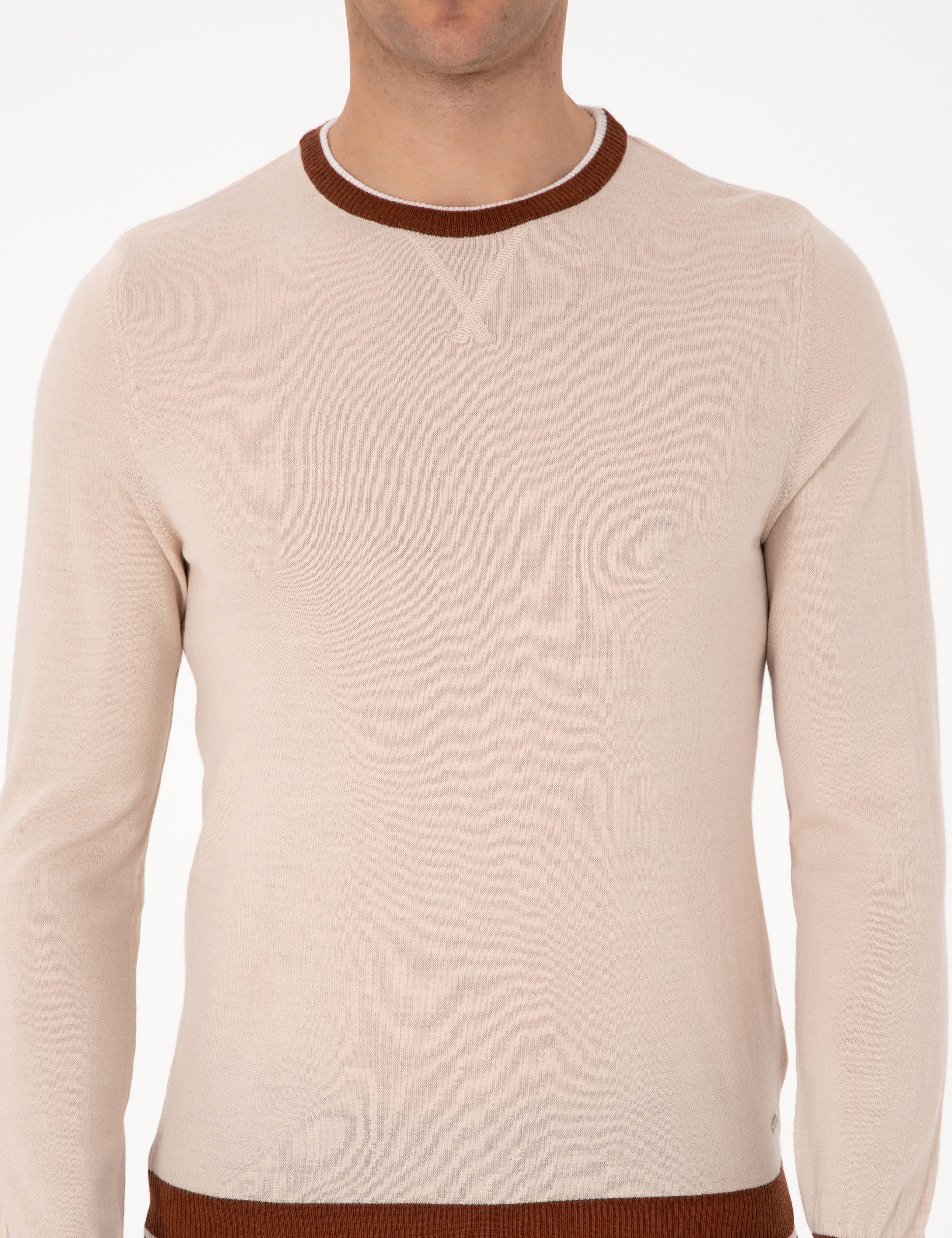 Kum Melanj Slim Fit Bisiklet Yaka Yün Karışımlı Triko Kazak