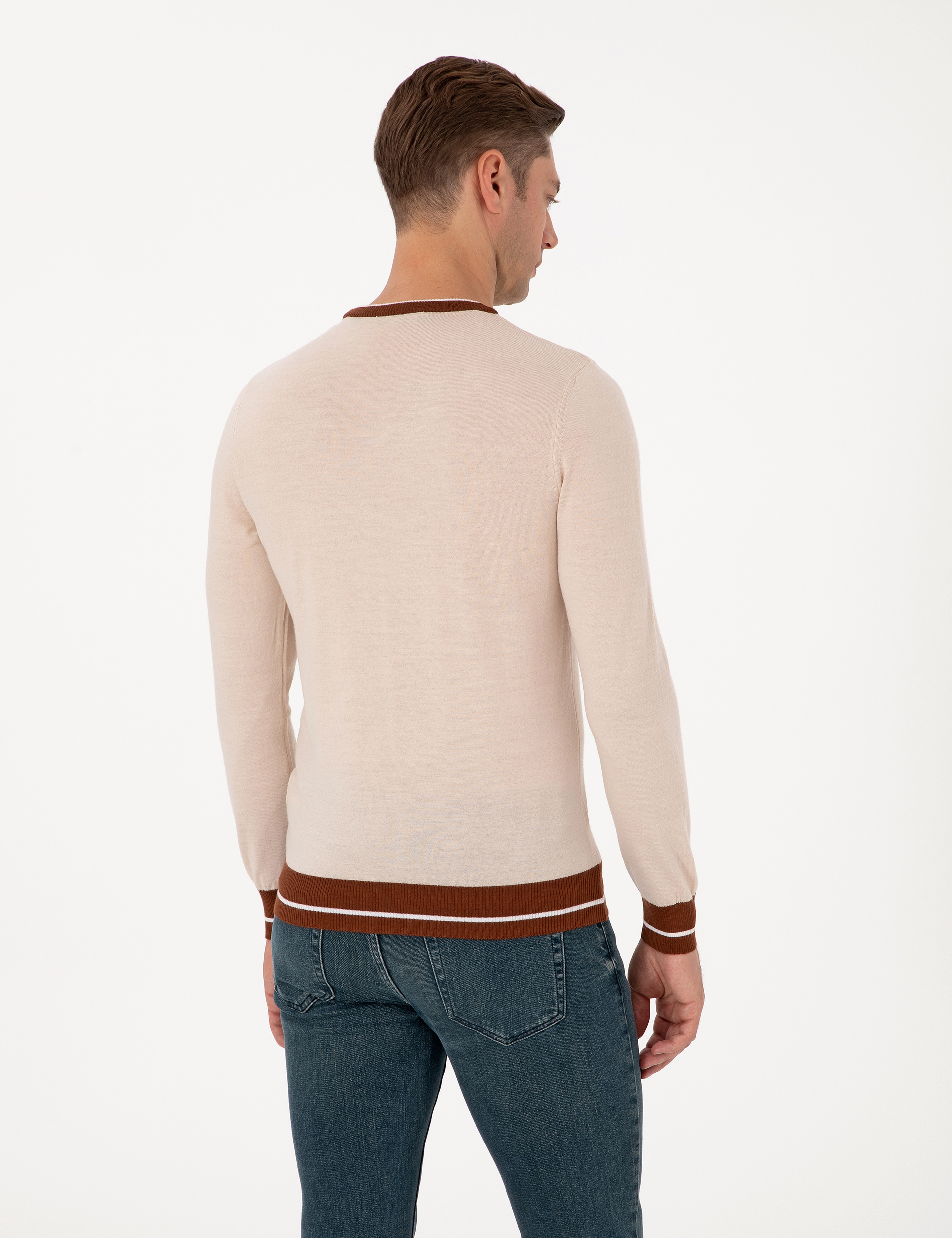 Kum Melanj Slim Fit Bisiklet Yaka Yün Karışımlı Triko Kazak - Image 5