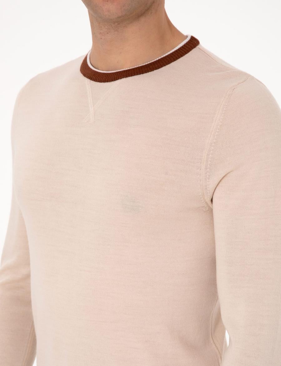 Kum Melanj Slim Fit Bisiklet Yaka Yün Karışımlı Triko Kazak