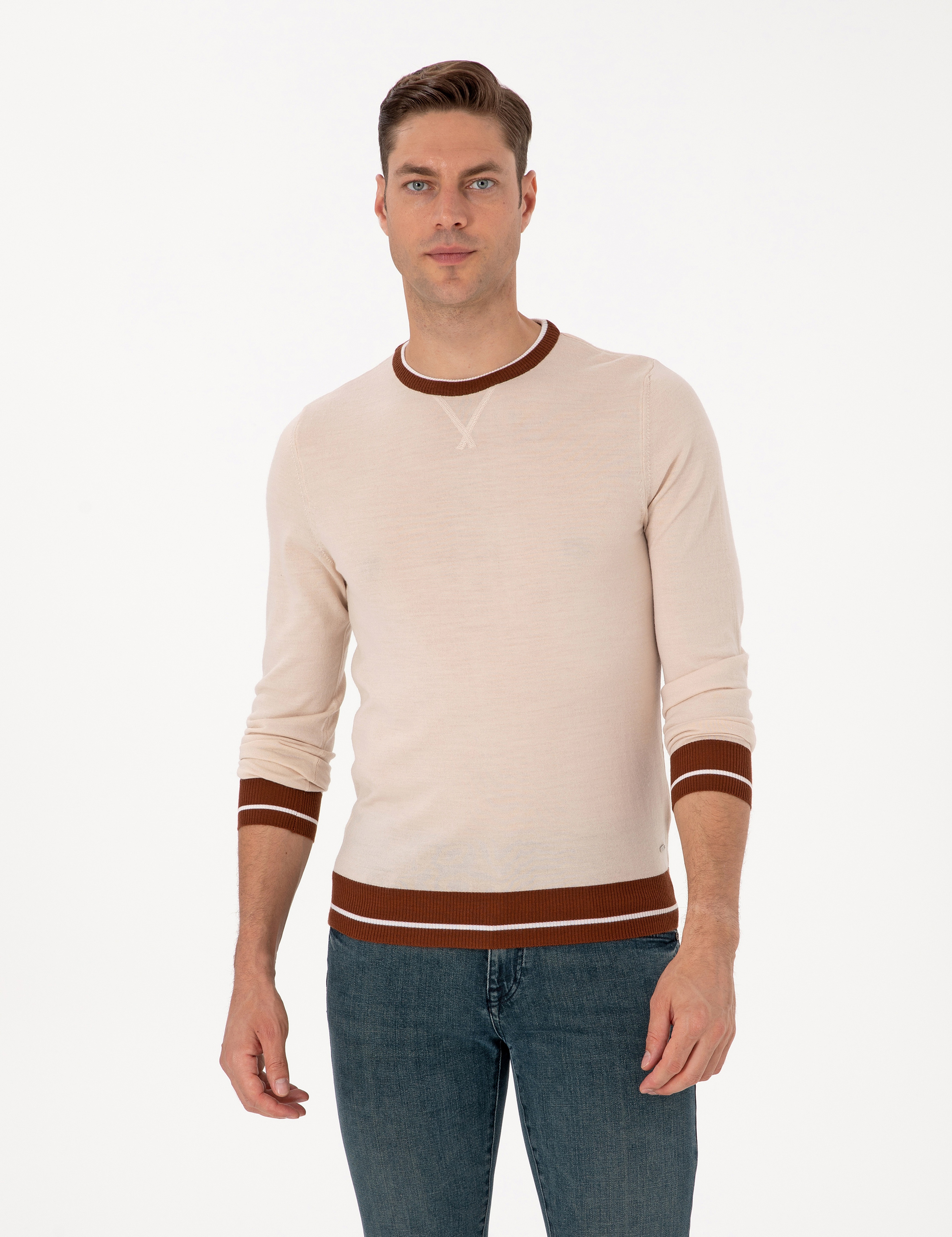 Kum Melanj Slim Fit Bisiklet Yaka Yün Karışımlı Triko Kazak - Image 1