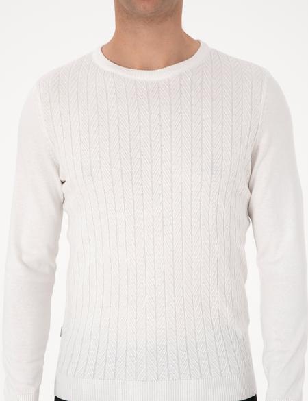 Ekru Slim Fit Bisiklet Yaka Triko Kazak - 50315717008