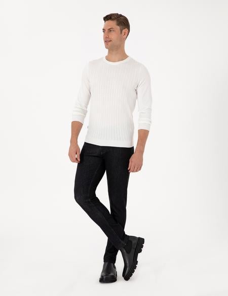 Ekru Slim Fit Bisiklet Yaka Triko Kazak - 50315717008