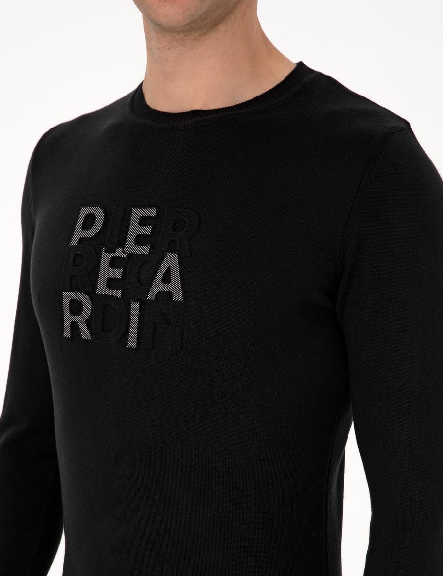 Siyah Slim Fit Bisiklet Yaka Triko Kazak