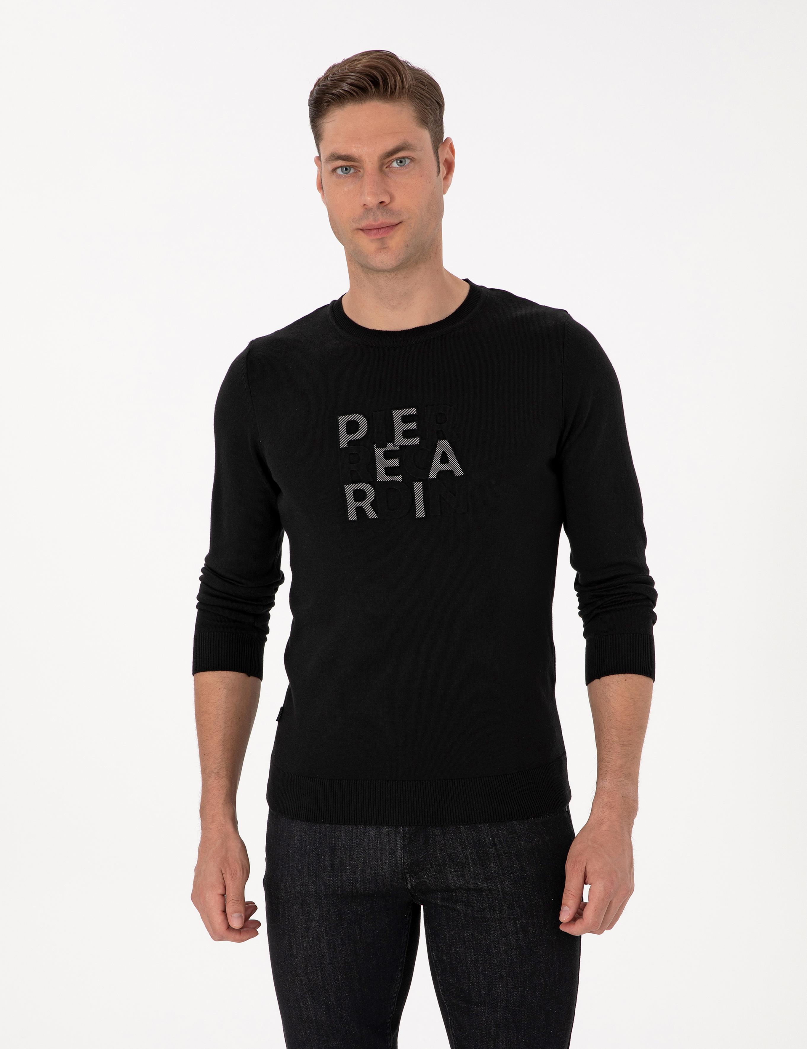 Siyah Slim Fit Bisiklet Yaka Triko Kazak