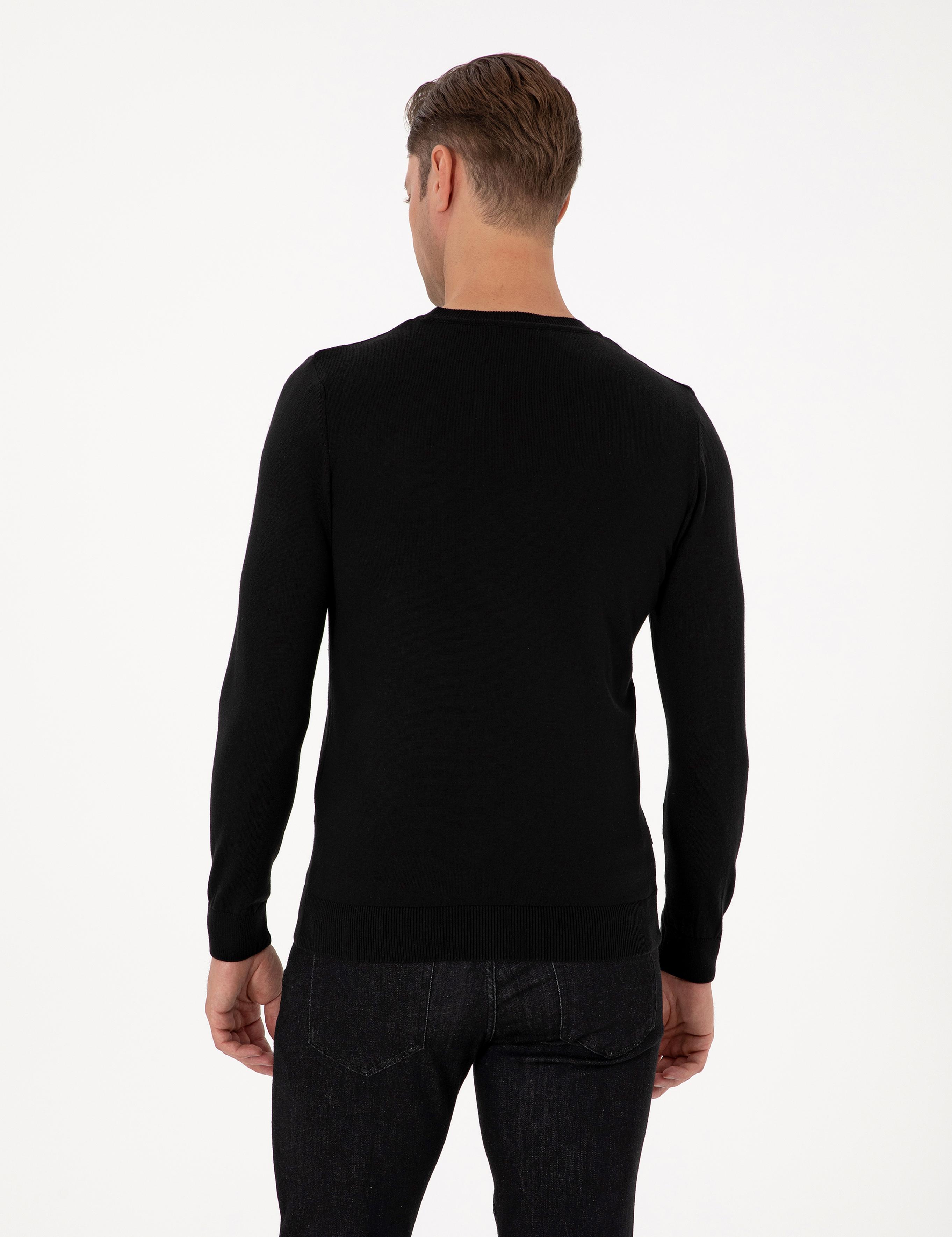 Siyah Slim Fit Bisiklet Yaka Triko Kazak