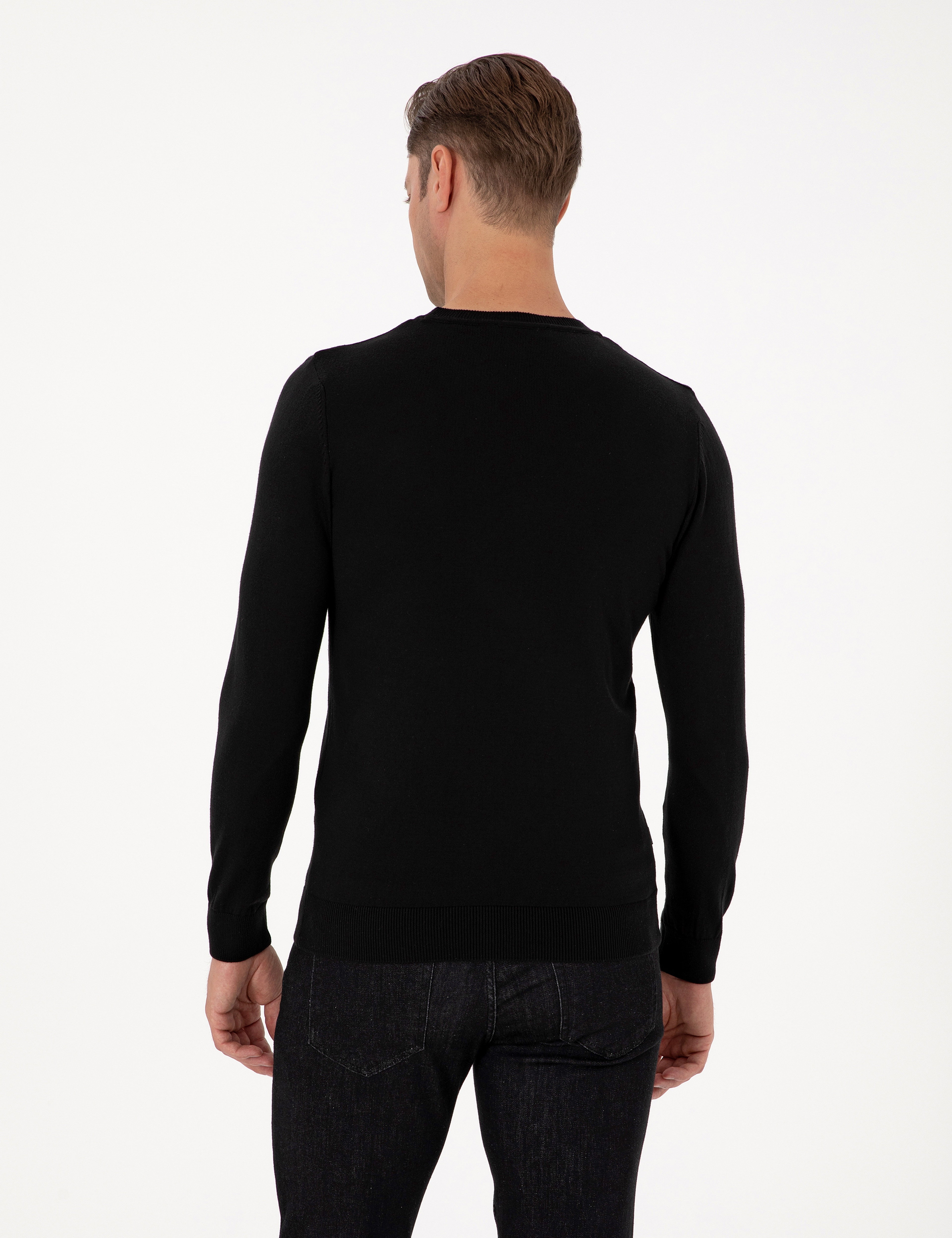 Siyah Slim Fit Bisiklet Yaka Triko Kazak - Image 5