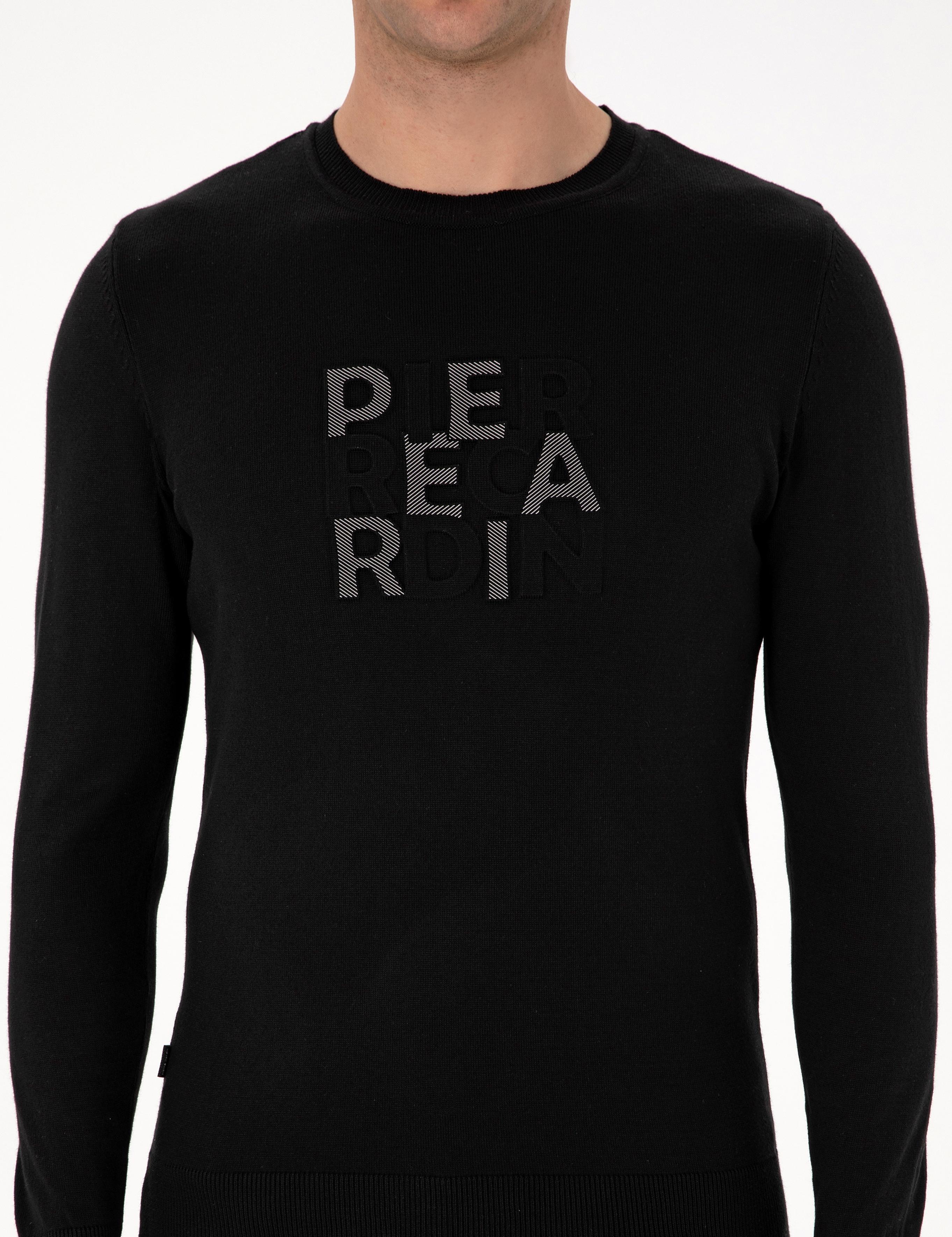 Siyah Slim Fit Bisiklet Yaka Triko Kazak