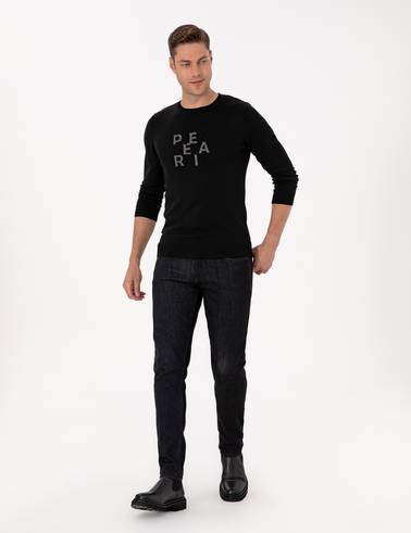 Siyah Slim Fit Bisiklet Yaka Triko Kazak