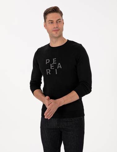 Siyah Slim Fit Bisiklet Yaka Triko Kazak