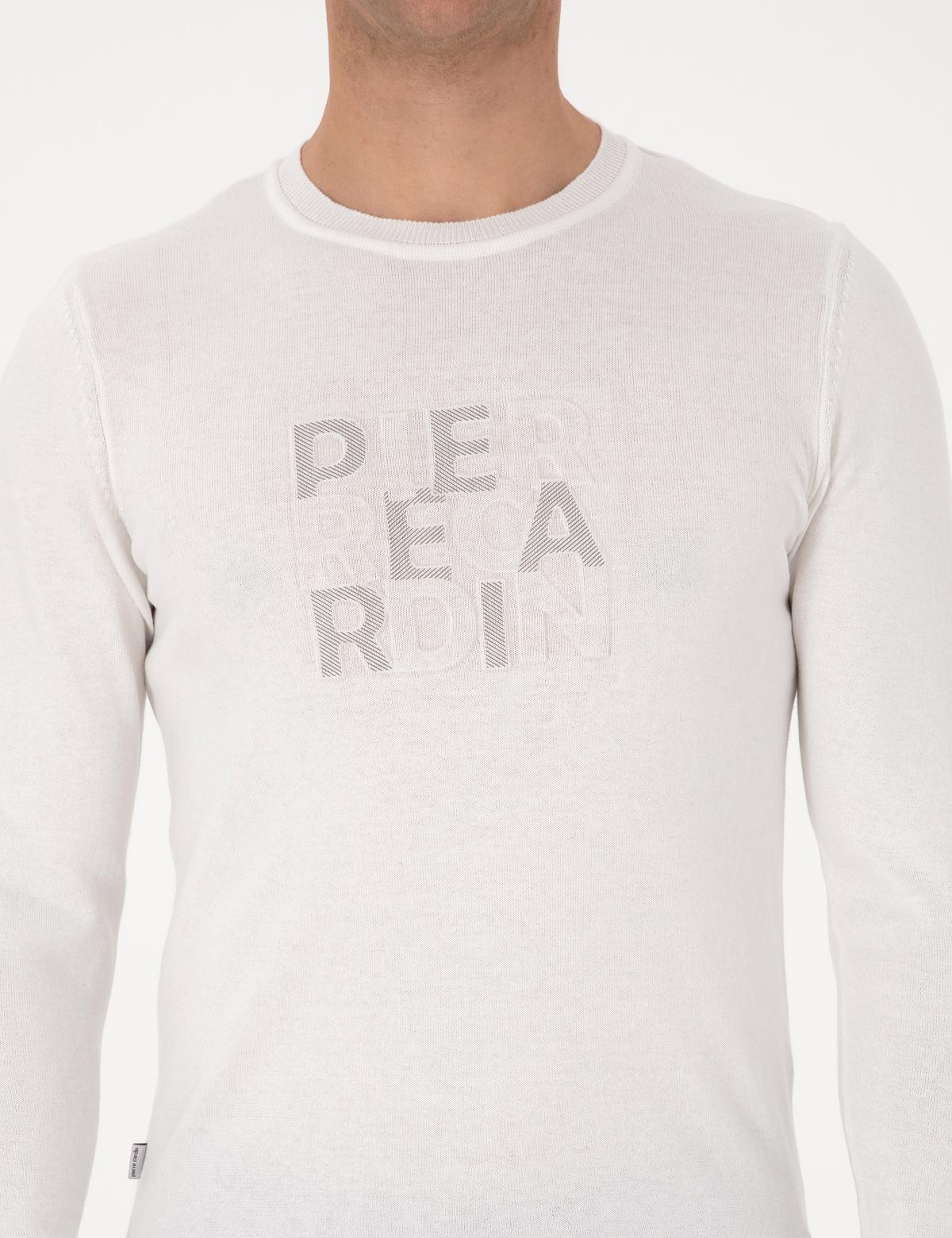 Ekru Slim Fit Bisiklet Yaka Triko Kazak - 50315737011