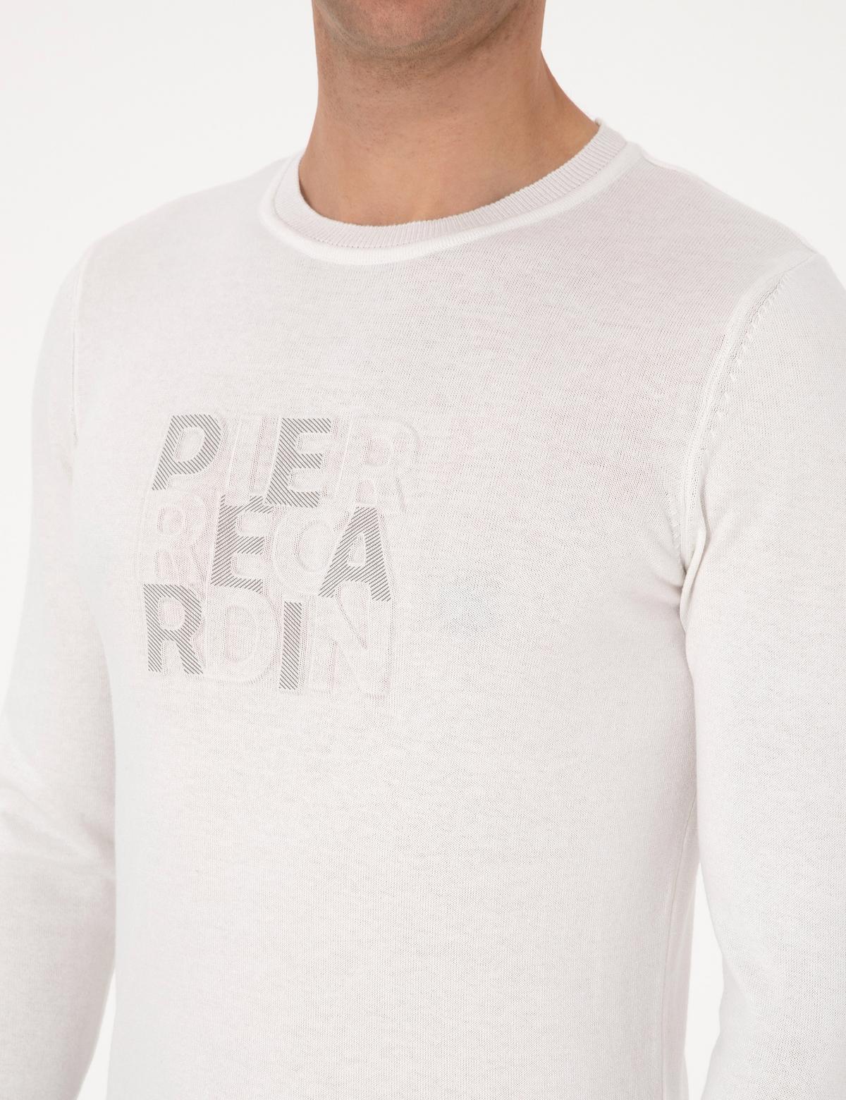 Ekru Slim Fit Bisiklet Yaka Triko Kazak - 50315737011