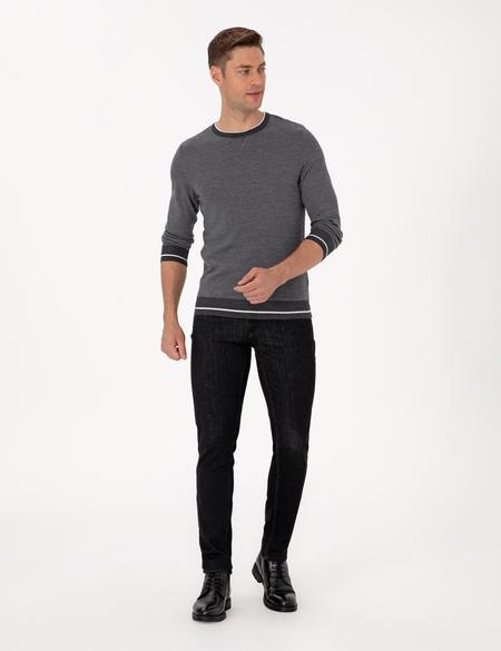 Açık Gri Melanj Slim Fit Bisiklet Yaka Yün Karışımlı Triko Kazak - 50315712001