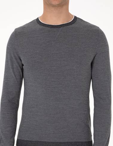 Açık Gri Melanj Slim Fit Bisiklet Yaka Yün Karışımlı Triko Kazak