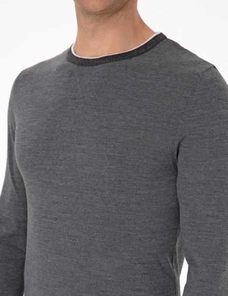 Açık Gri Melanj Slim Fit Bisiklet Yaka Yün Karışımlı Triko Kazak - 50315712001