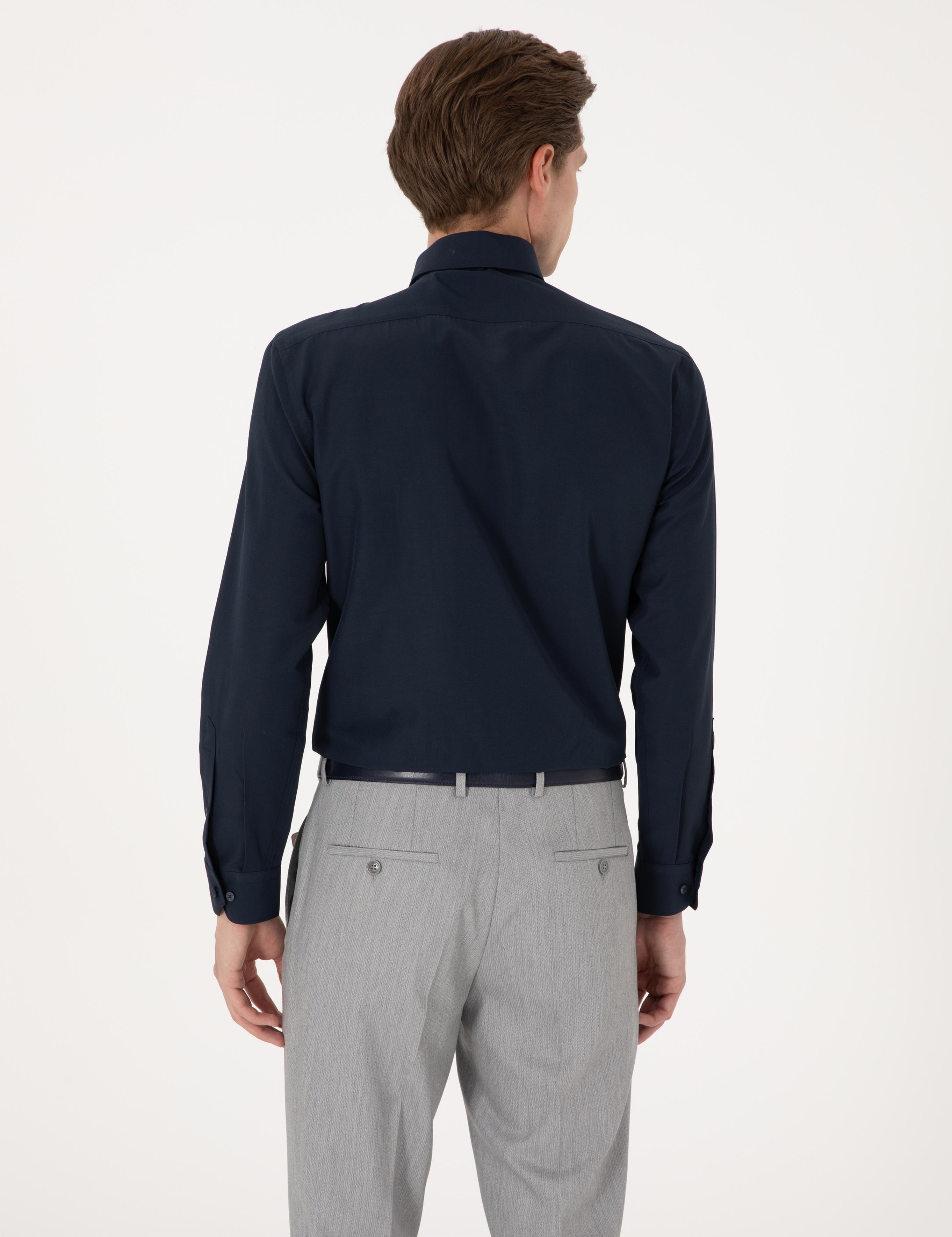 Lacivert Slim Fit Uzun Kollu Basic Gömlek