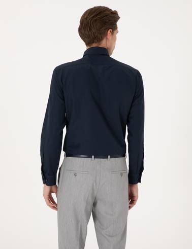 Lacivert Slim Fit Uzun Kollu Basic Gömlek