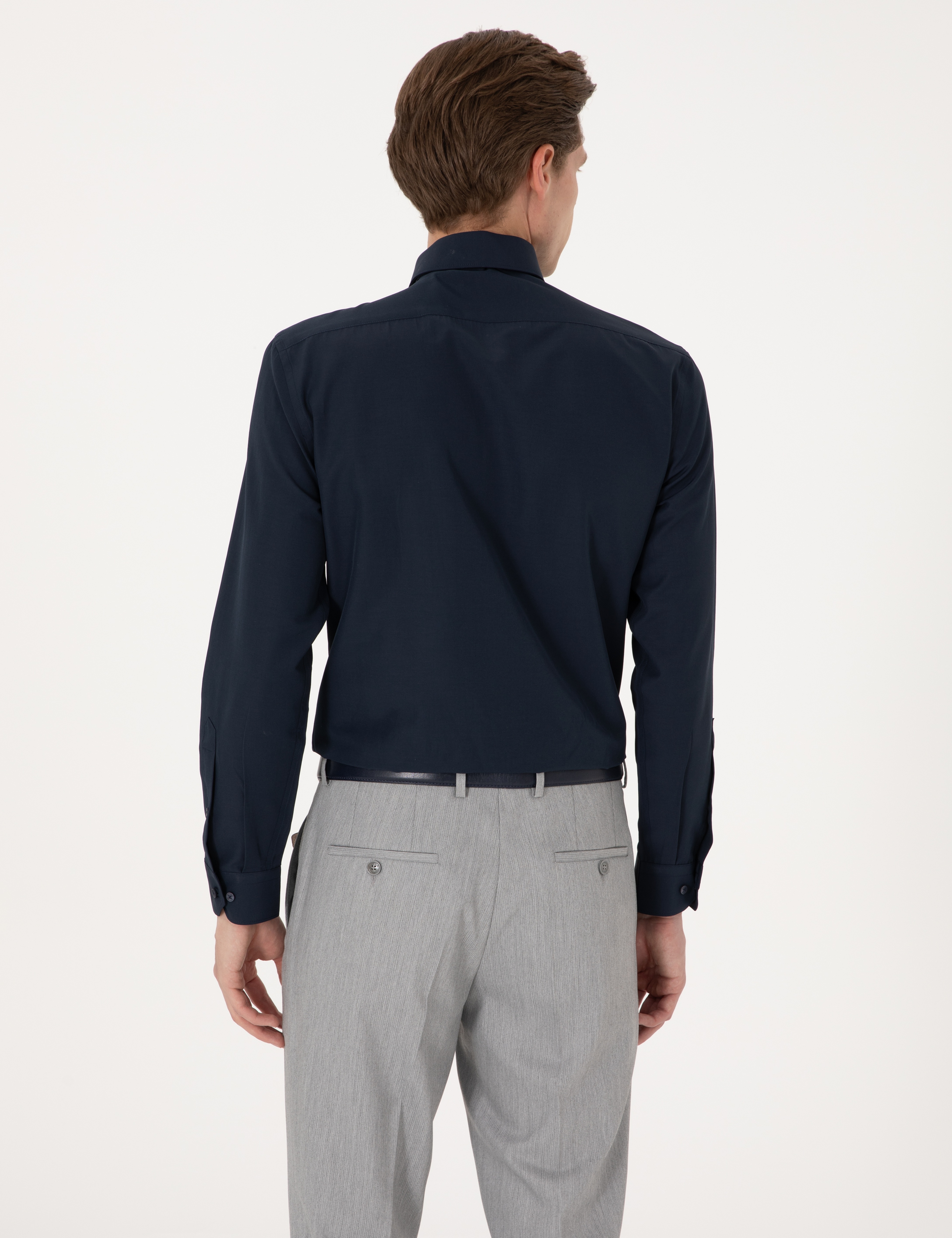 Lacivert Slim Fit Uzun Kollu Basic Gömlek - Image 6