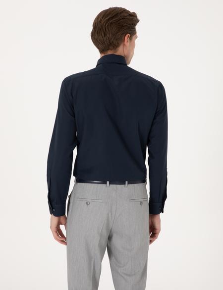 Lacivert Slim Fit Uzun Kollu Basic Gömlek - 50316734053