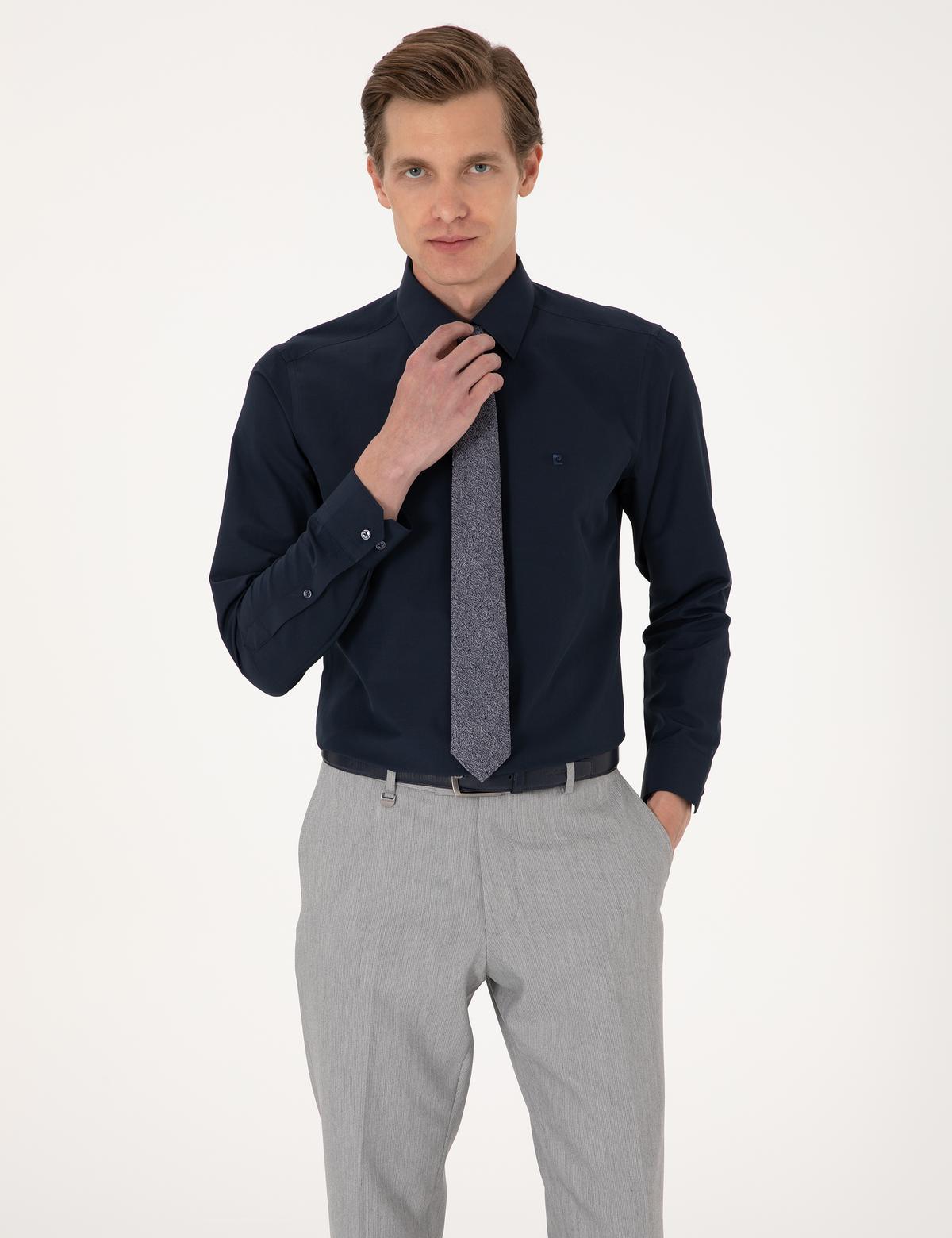 Lacivert Slim Fit Uzun Kollu Basic Gömlek