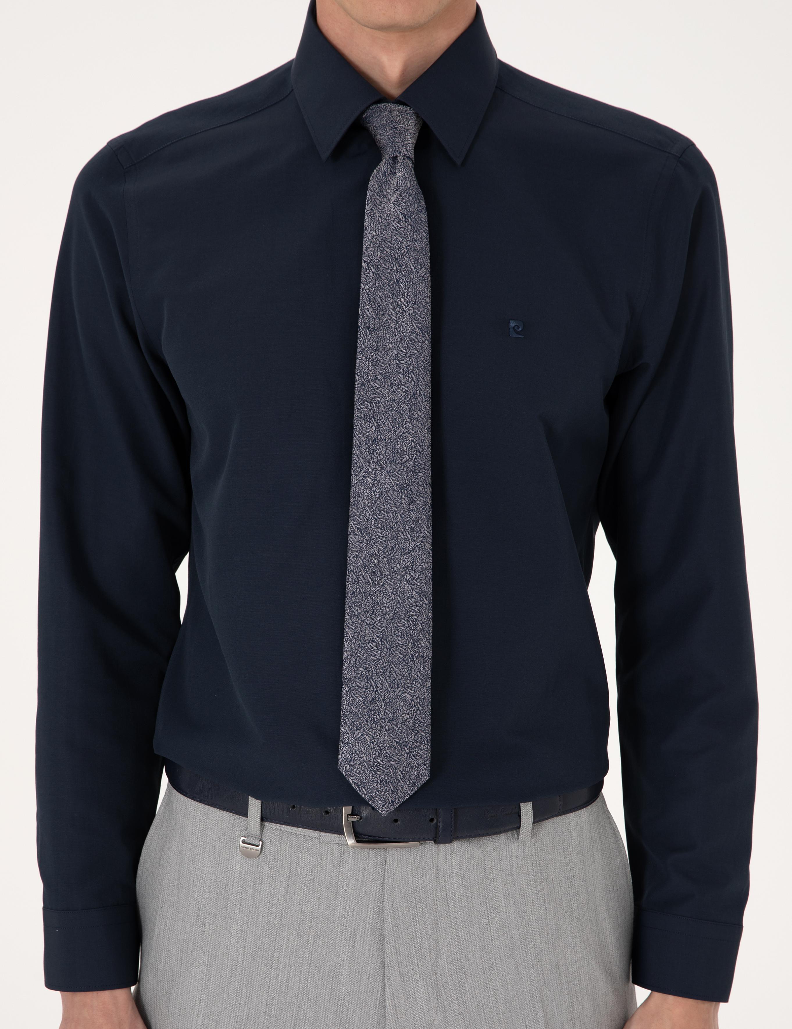 Lacivert Slim Fit Uzun Kollu Basic Gömlek