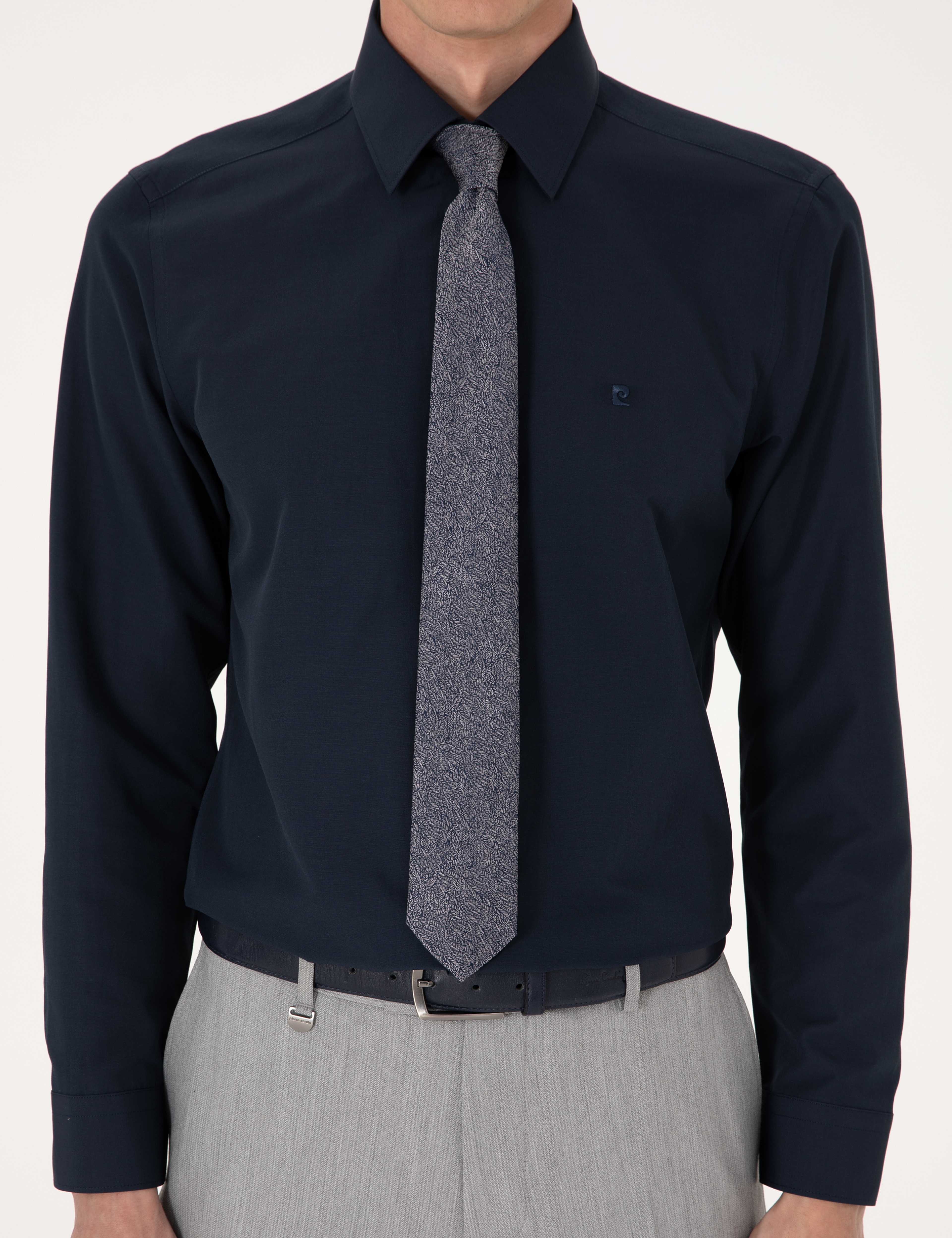 Lacivert Slim Fit Uzun Kollu Basic Gömlek - Image 7