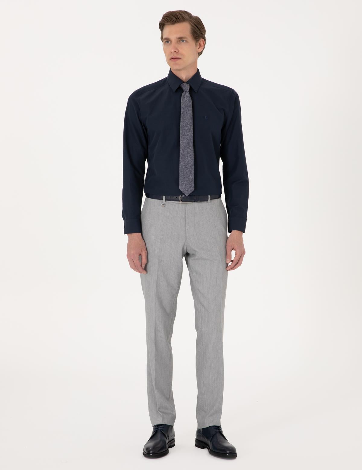 Lacivert Slim Fit Uzun Kollu Basic Gömlek - 50316734053