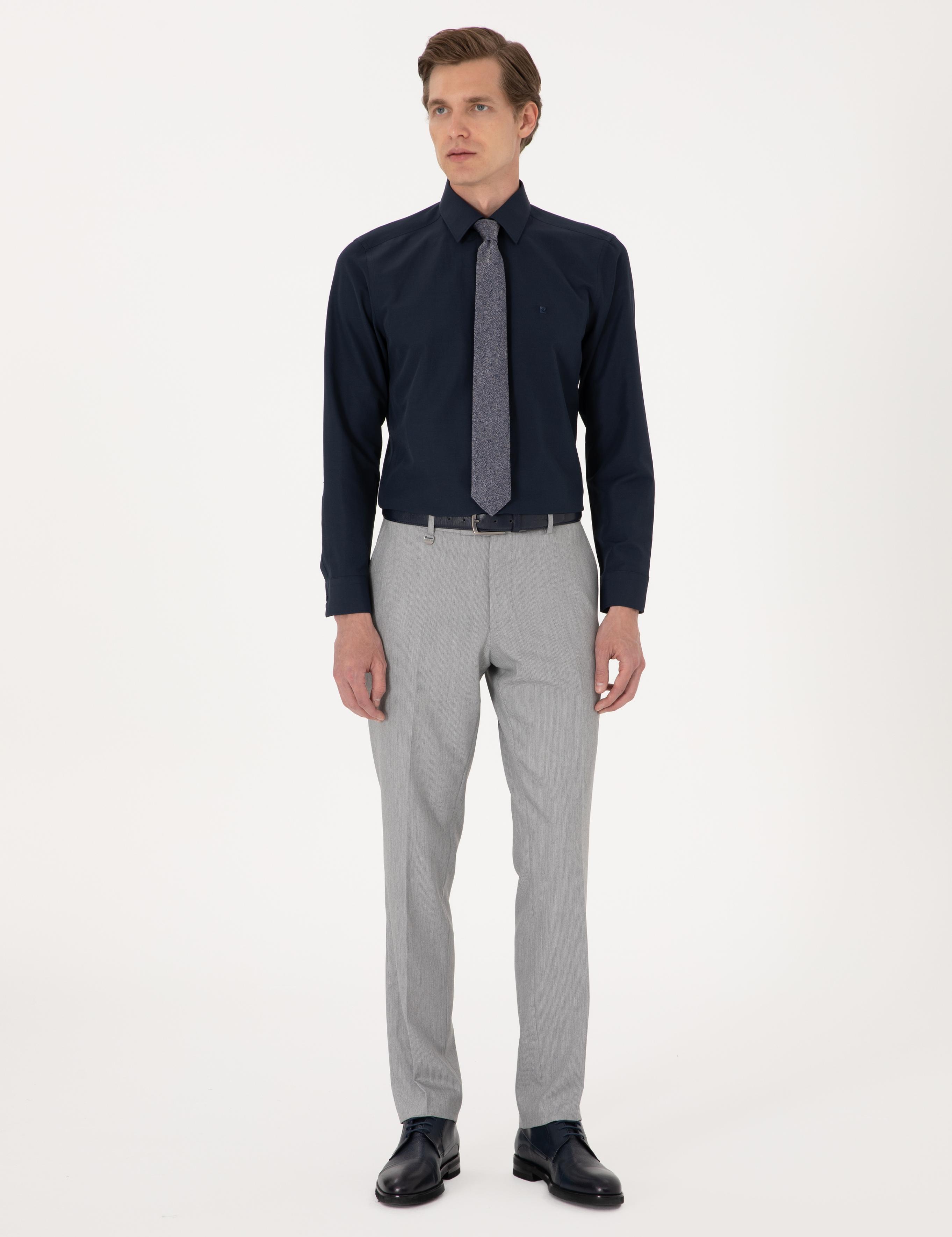 Lacivert Slim Fit Uzun Kollu Basic Gömlek