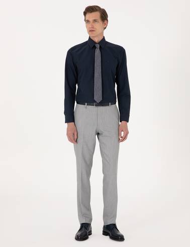Lacivert Slim Fit Uzun Kollu Basic Gömlek