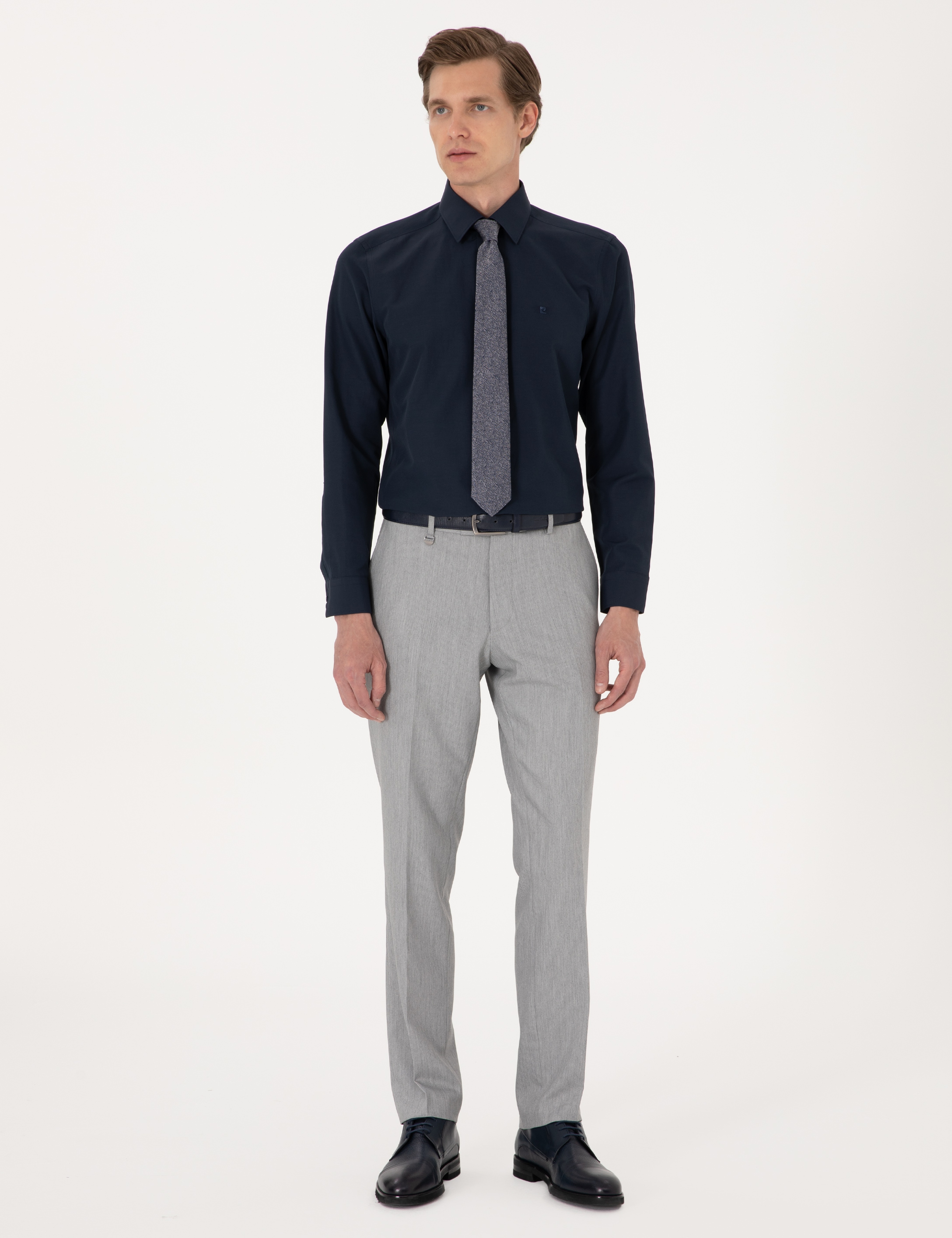 Lacivert Slim Fit Uzun Kollu Basic Gömlek