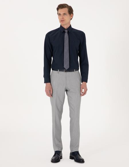 Lacivert Slim Fit Uzun Kollu Basic Gömlek - 50316734053