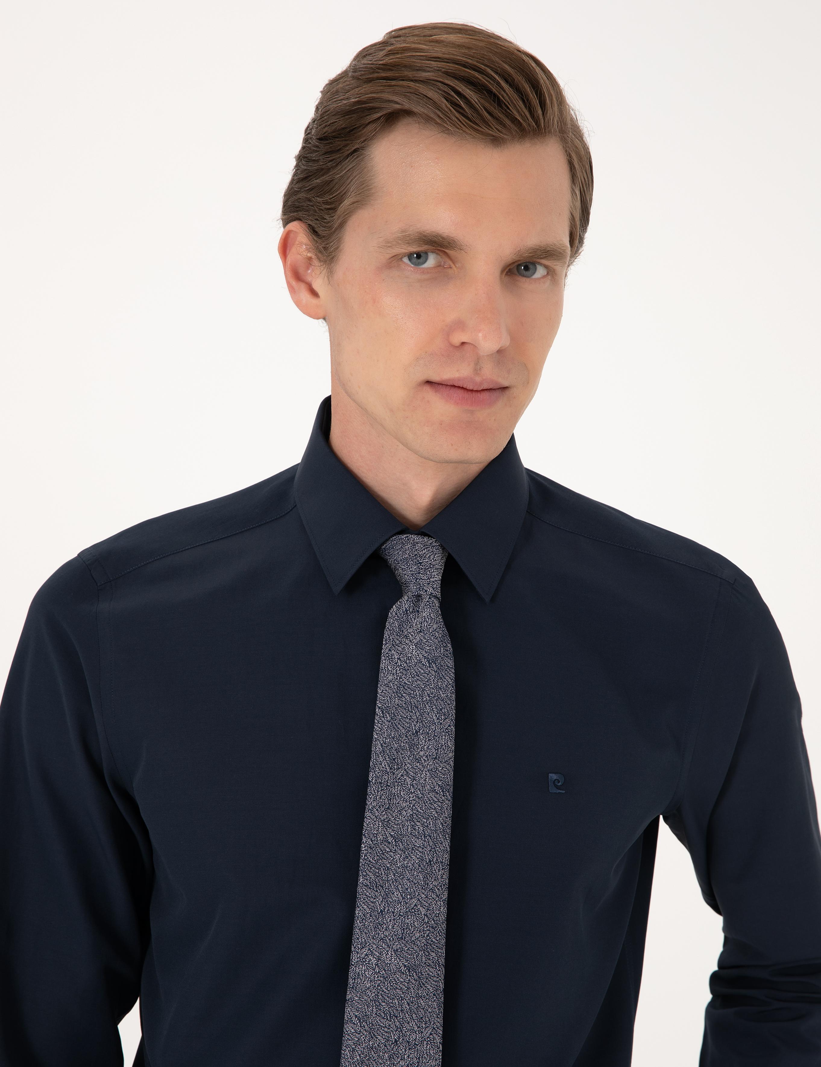 Lacivert Slim Fit Uzun Kollu Basic Gömlek