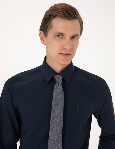 Lacivert Slim Fit Uzun Kollu Basic Gömlek