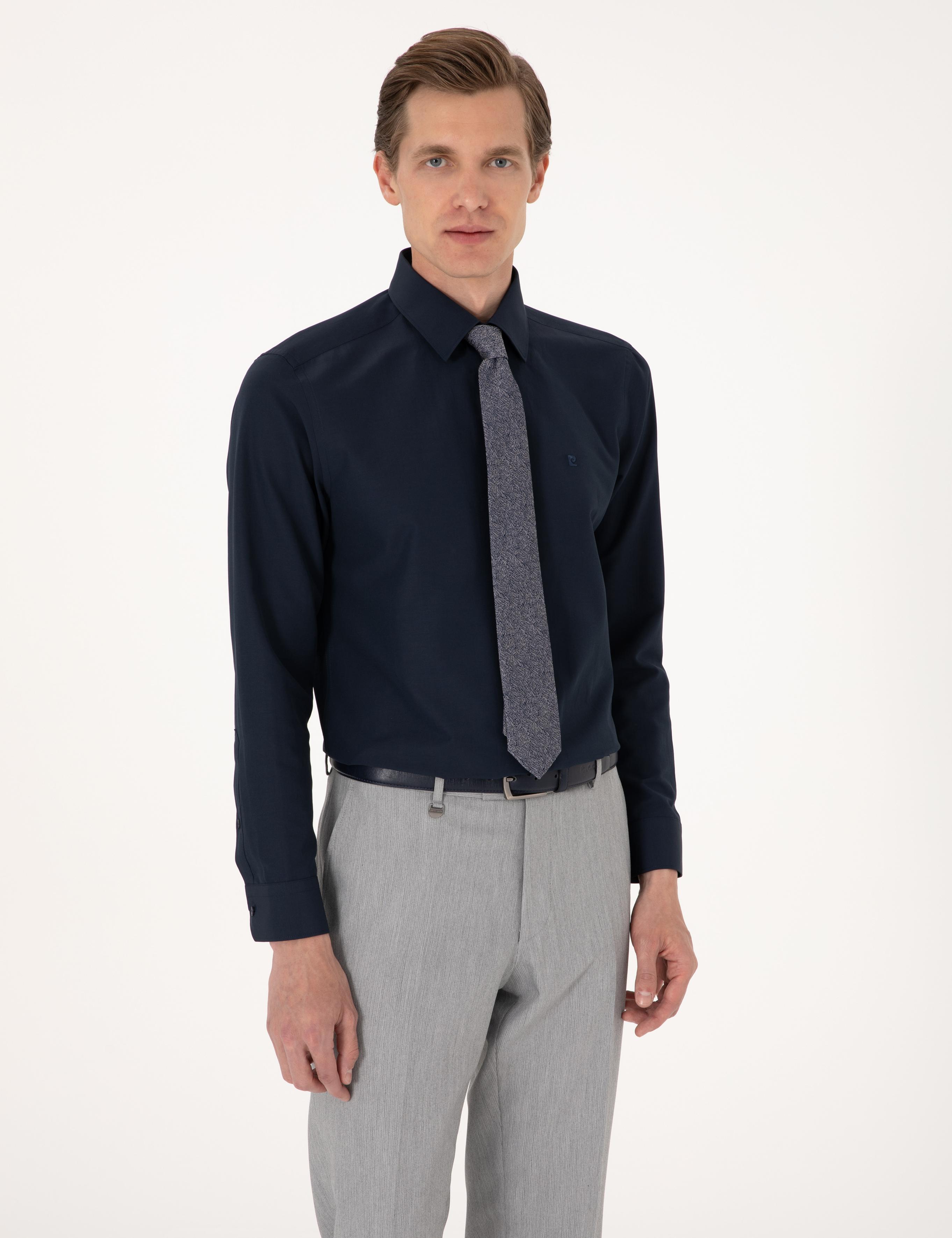 Lacivert Slim Fit Uzun Kollu Basic Gömlek