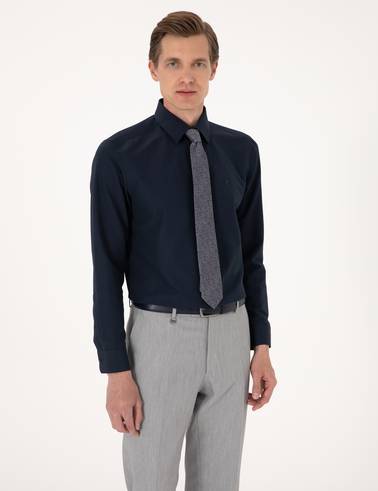 Lacivert Slim Fit Uzun Kollu Basic Gömlek