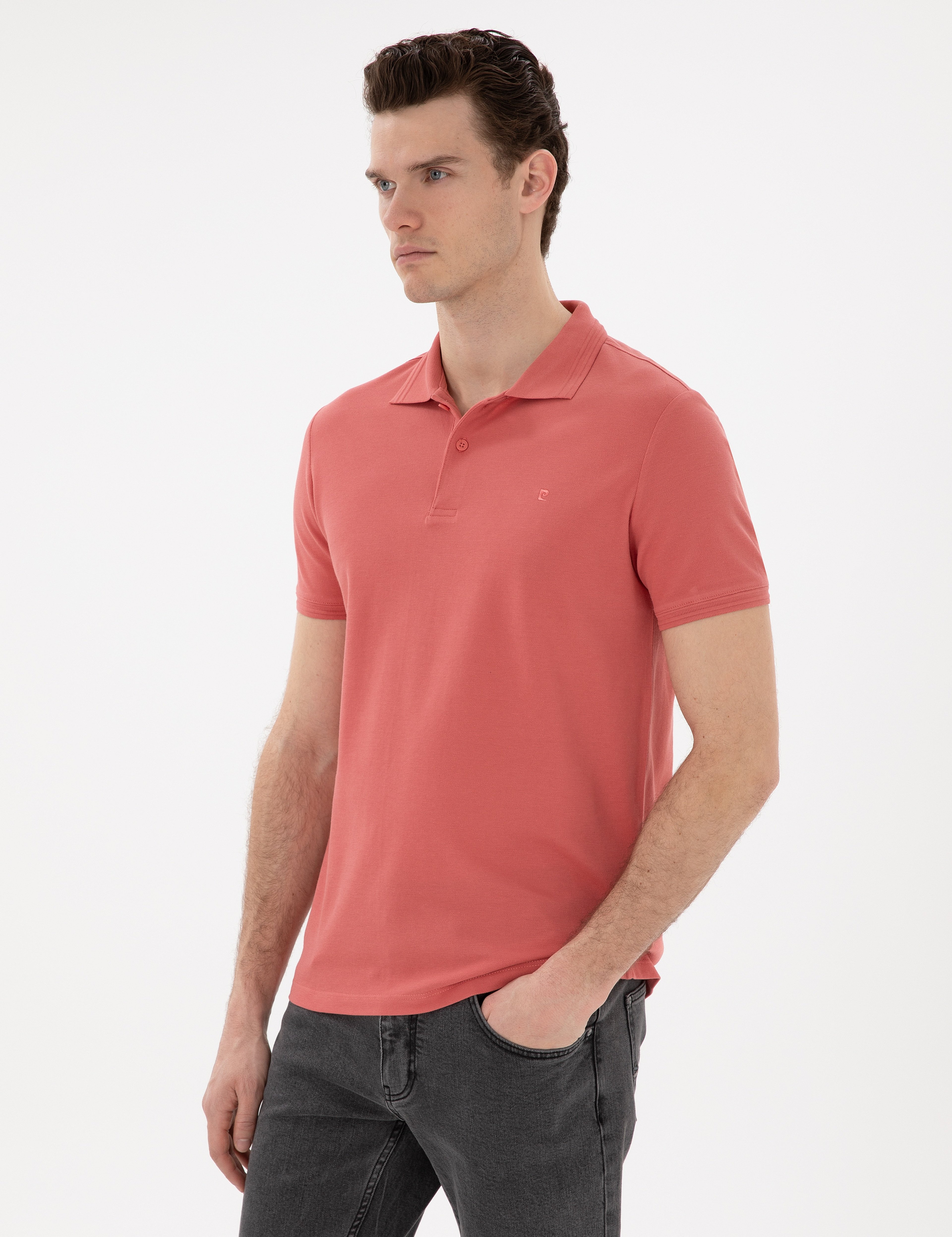 Mercan Slim Fit %100 Pamuk Polo Yaka Basic Tişört - Image 1