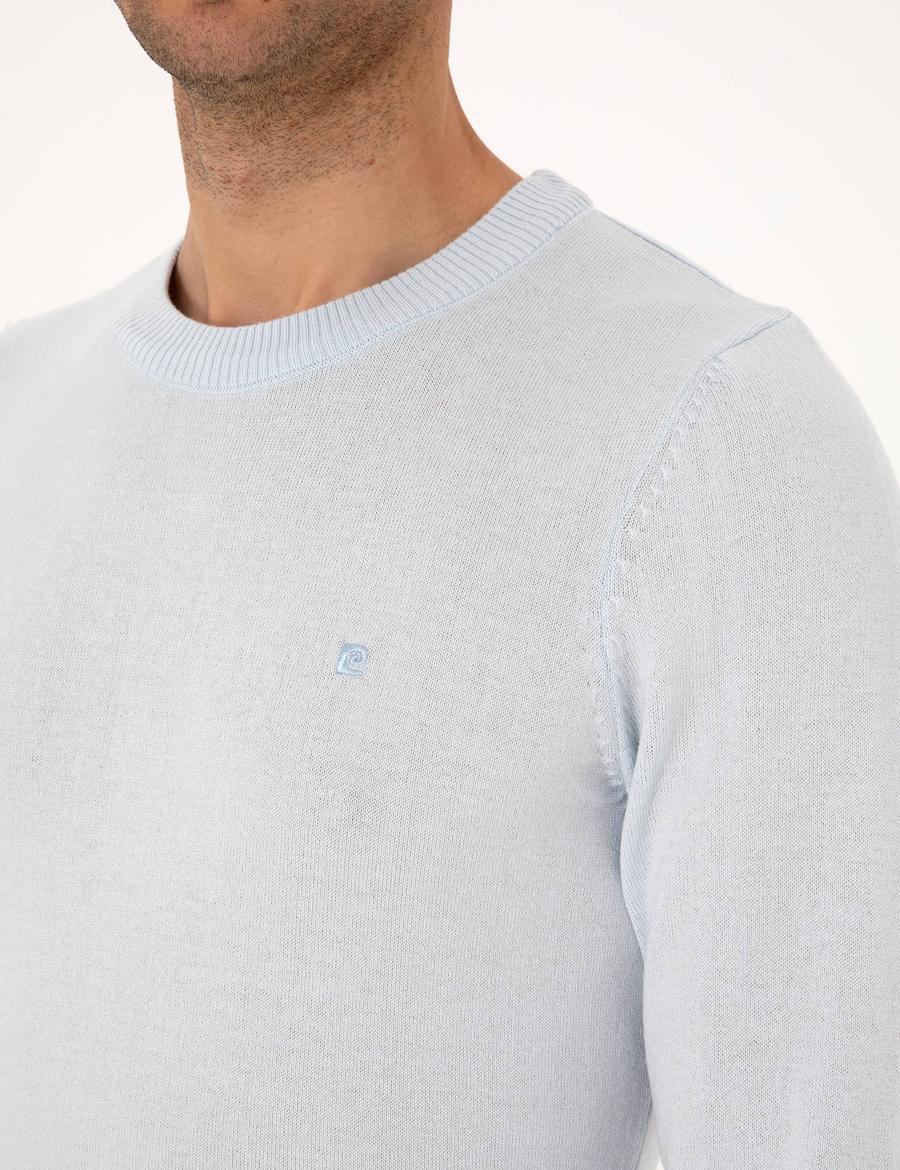 Açık Mavi Slim Fit Bisiklet Yaka Basic Triko Kazak