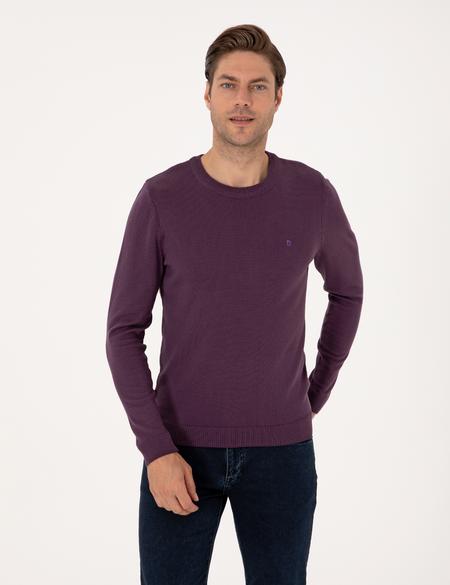 Mor Slim Fit Bisiklet Yaka Basic Triko Kazak - 50314192123