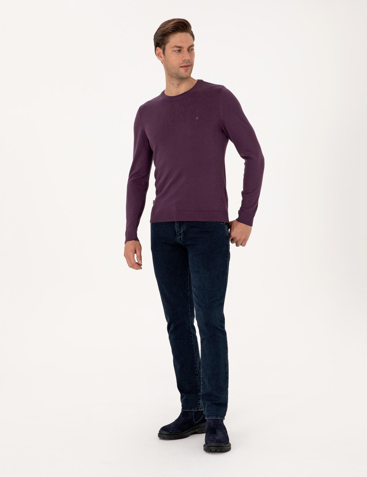 Mor Slim Fit Bisiklet Yaka Basic Triko Kazak - 50314192123