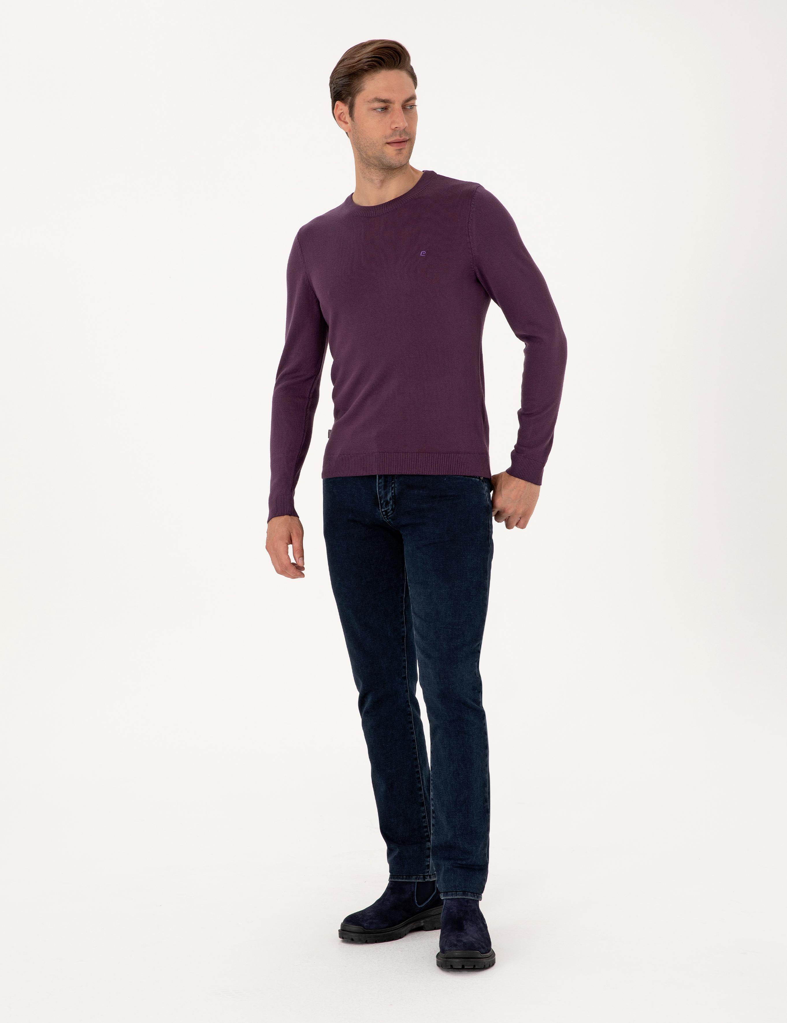 Mor Slim Fit Bisiklet Yaka Basic Triko Kazak