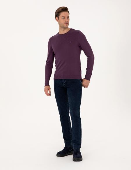 Mor Slim Fit Bisiklet Yaka Basic Triko Kazak - 50314192123